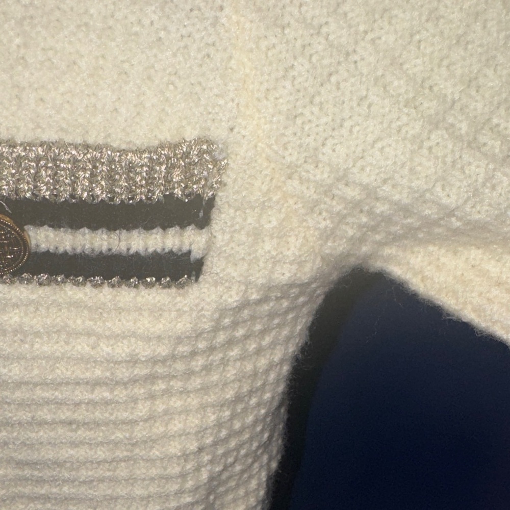 Cream & Black Waffle Knit Cardigan Sweater – Size Small - Picture 5 of 13